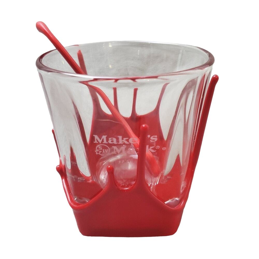 Maker's Mark Wax Drip Whiskey Glass & Stir Stick Adult's Red Collectible Bar Cup